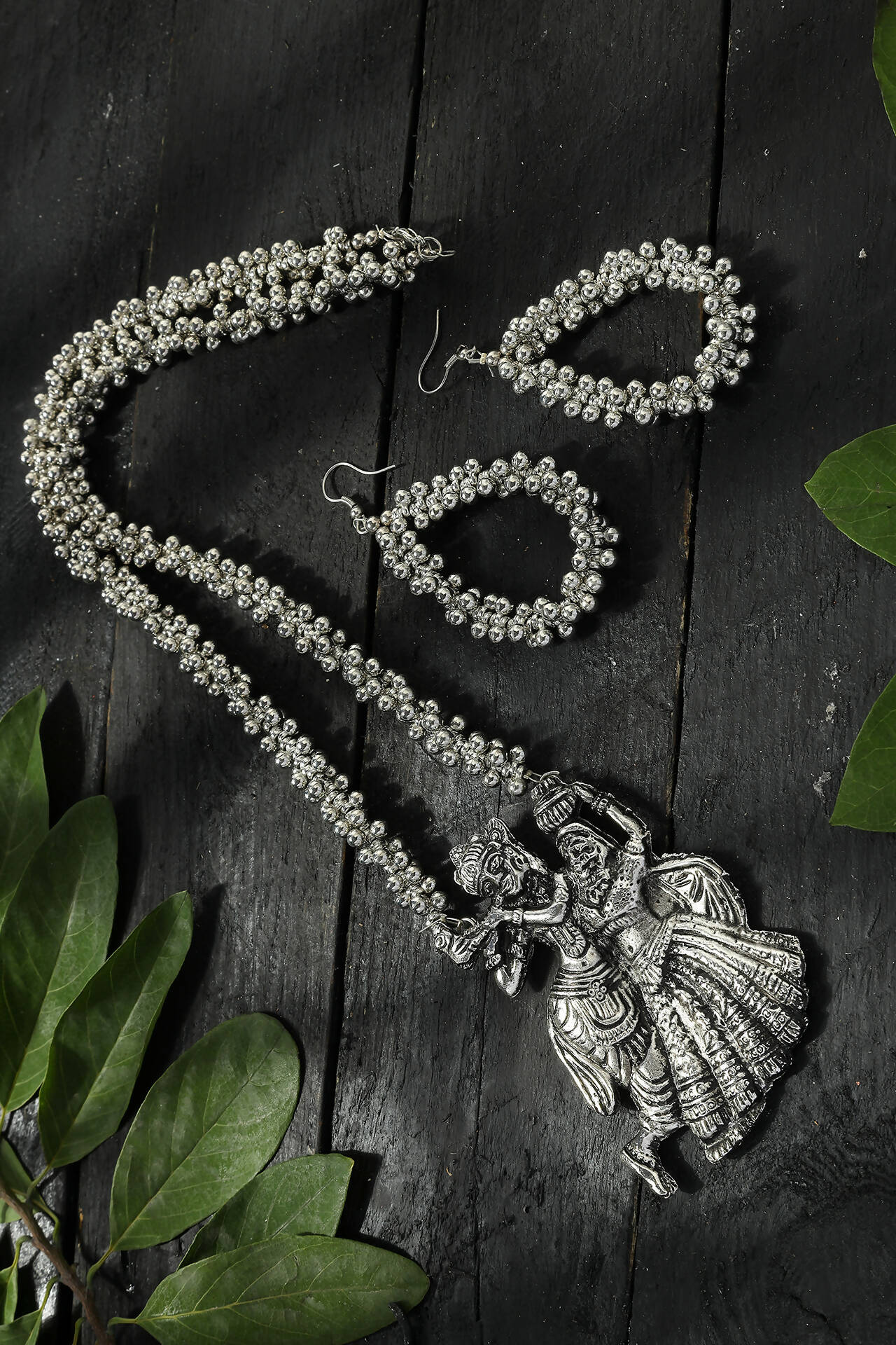 Mominos Fashion Johar Kamal Oxidised Silver-Plated Brass Finish Radha Kishan Long Necklace For Women | Swadesiicart