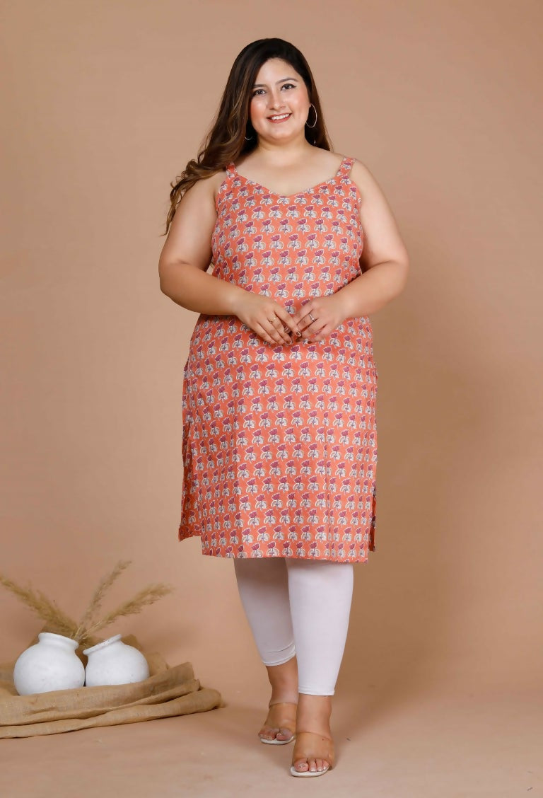 Miravan Women's Plus Size Peach-Coloured Floral Printed Straight Kurta - Swadesiicart