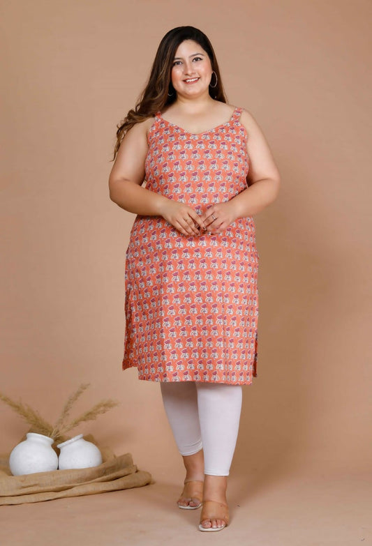 Miravan Women's Plus Size Peach-Coloured Floral Printed Straight Kurta - Swadesiicart