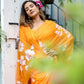 Exclusive Collection Beautiful Orange Pure Cotton Hand Print Handloom Saree With Running Blouse Piece - Swadesiicart