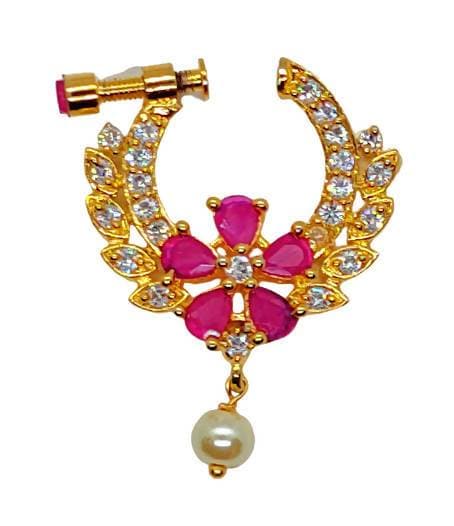 AD Ruby Floral Nose Ring | Swadesiicart