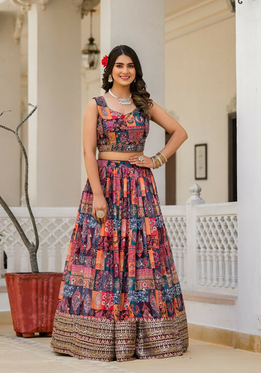 Wedding Partywear Colour Full Slim Georgette Lehengha Choli With Dupata - Agnidhara - Swadesiicart