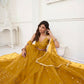 Aastha Fashion Mustard Yellow Butterfly Net Tone To Tone Thread Work And Sandwich Sequence Work Embroidery Wedding Wear Lehenga Choli