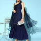 Ahalyaa Women Navy Blue Colour Crepe Foil Printed Kurta Sharara Set With Dupatta - Ahalyaa