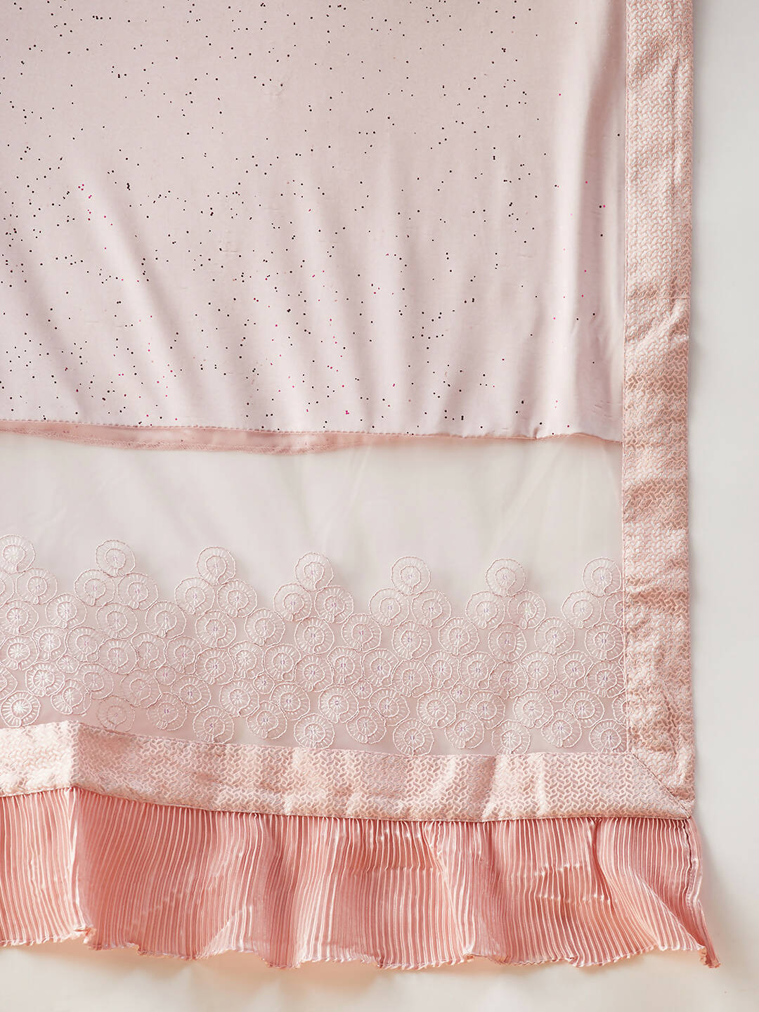 Pink Lycra Frill Details, Hand Embroidered Brooch Saree - Norita Hit Design - Swadesiicart