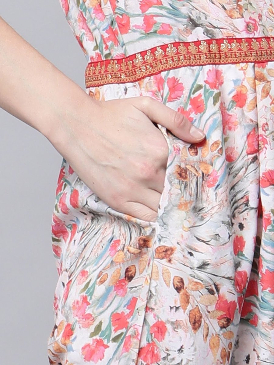 Ahalyaa Womens Pink Crepe Digital Print Floral Jumpsuit - Swadesiicart