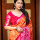 Orange Jute Silk Printed Saree with Unstitched Blouse - Hiral Fashion | Swadesiicart