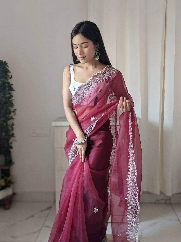 Vamsee Shirovastra Pink Organza Saree - Swadesiicart