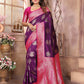 Joban Fashion Purple Banarasi Soft Silk Woven Saree | Swadesiicart