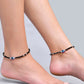 VOJ Set of 2 Evil Eye Black Beads Adjustable Anklet - Swadesiicart