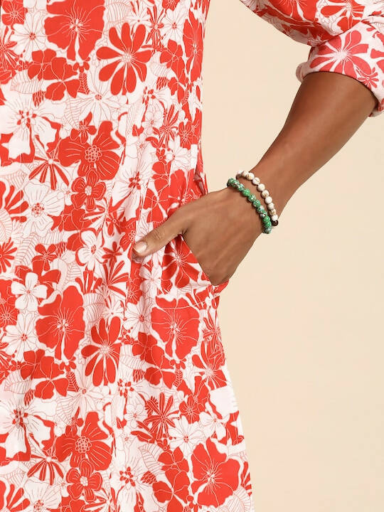 Red & White Men pure Cotton Floral Printed Straight Kurta - Mahotsav | Swadesiicart