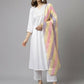 FIORRA Women's White Cotton A-Line Kurta Pant With Dupatta - Swadesiicart