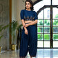 Juniper Women's Navy Thread Embroidered Rayon Top & Dhoti Pant Set - Swadesiicart