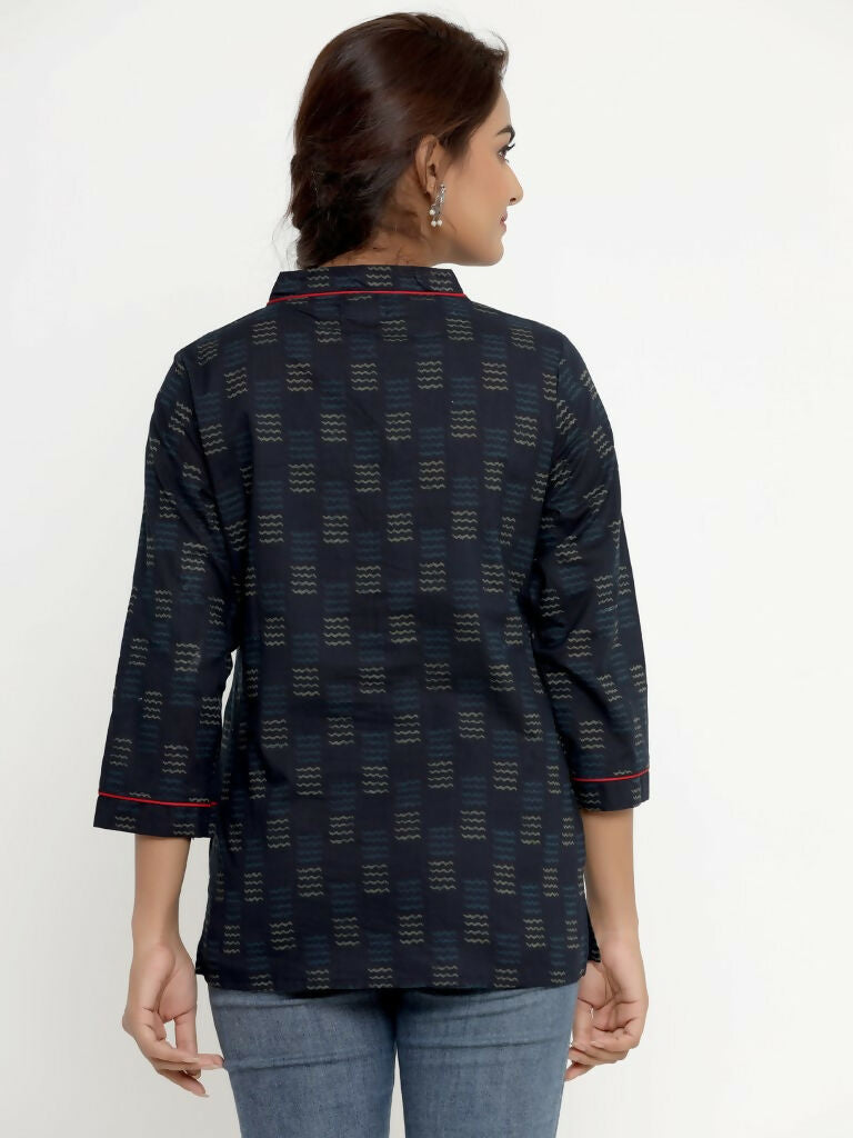 Miravan Women's Blue Printed Indigo Kurti - Swadesiicart