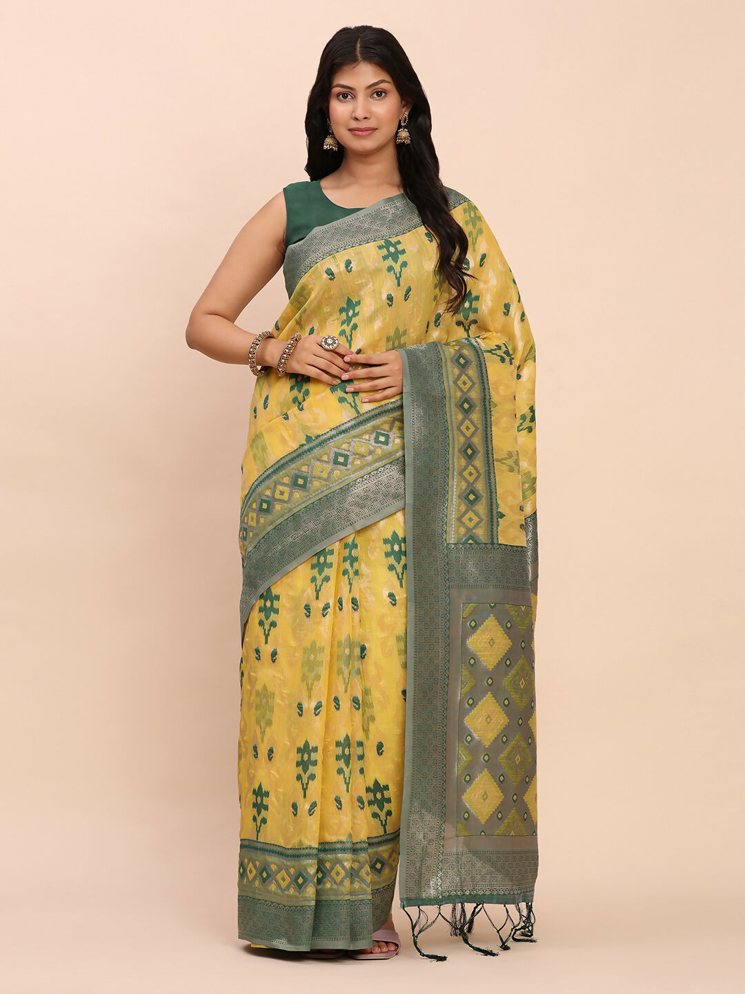 Shree Shyam Fashion Linen Cotton Yellow Saree