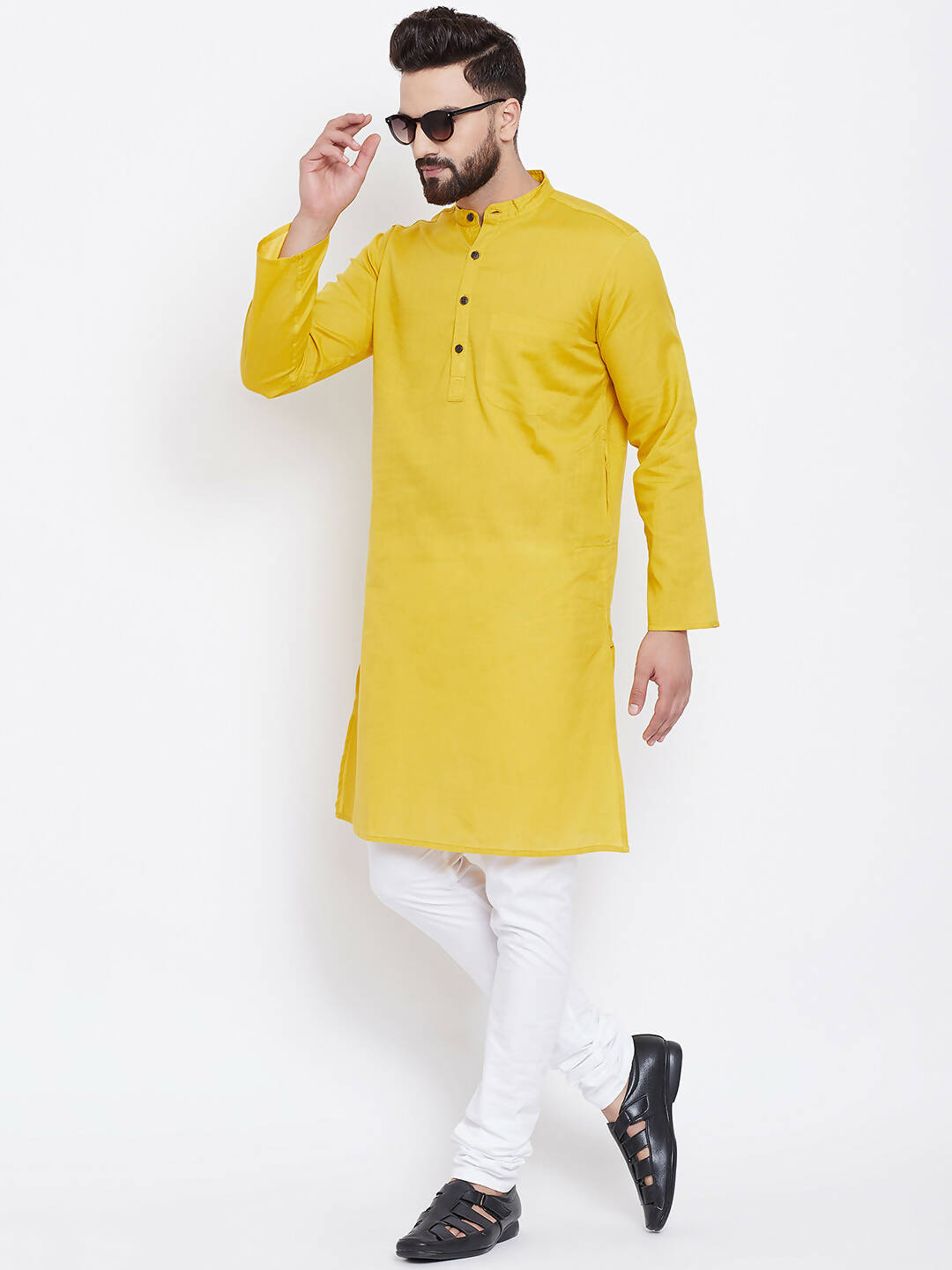 Even Apparels Yellow Men's Pure Cotton Kurta With Band Collar | Swadesiicart