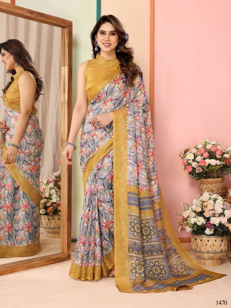 Partywear Designer Mustard Kota Doriya Fancy Saree - Dyuti | Swadesiicart