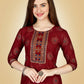 Jyoti Fashion Women's Maroon Viscose Rayon Embroidered Kurta Pant Set | Swadesiicart
