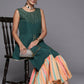 Ahalyaa Green Yoke Geometric Printed High Slit Sequinned Kurti with Sharara | Swadesiicart