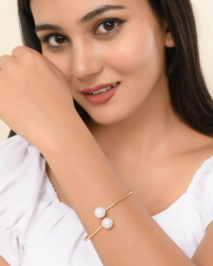 VOJ One Gram Gold-Polished Pearl Studded Bracelet - Swadesiicart