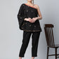 Ahalyaa Women Black Crepe Printed Top with Trouser Set | Swadesiicart