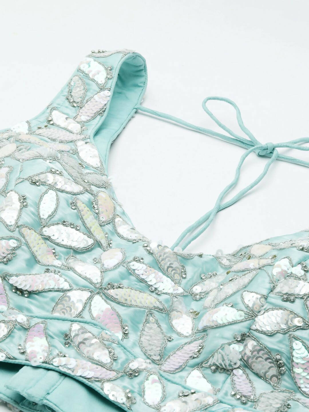 House of Panchhi Turquoise Blue Organza Sequins & Zarkan embroidery Lehenga choli & Dupatta | Swadesiicart