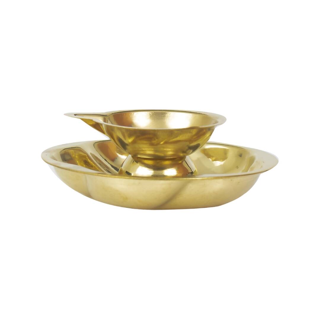 Spillbox Gold-Toned Brass Lotus Diya Round Pooja Essential | Swadesiicart