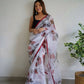 Vamsee White Organza Saree - Swadesiicart