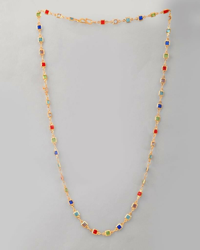 VOJ Women Gold-Polished Square Shaped Multi Color Chain | Swadesiicart