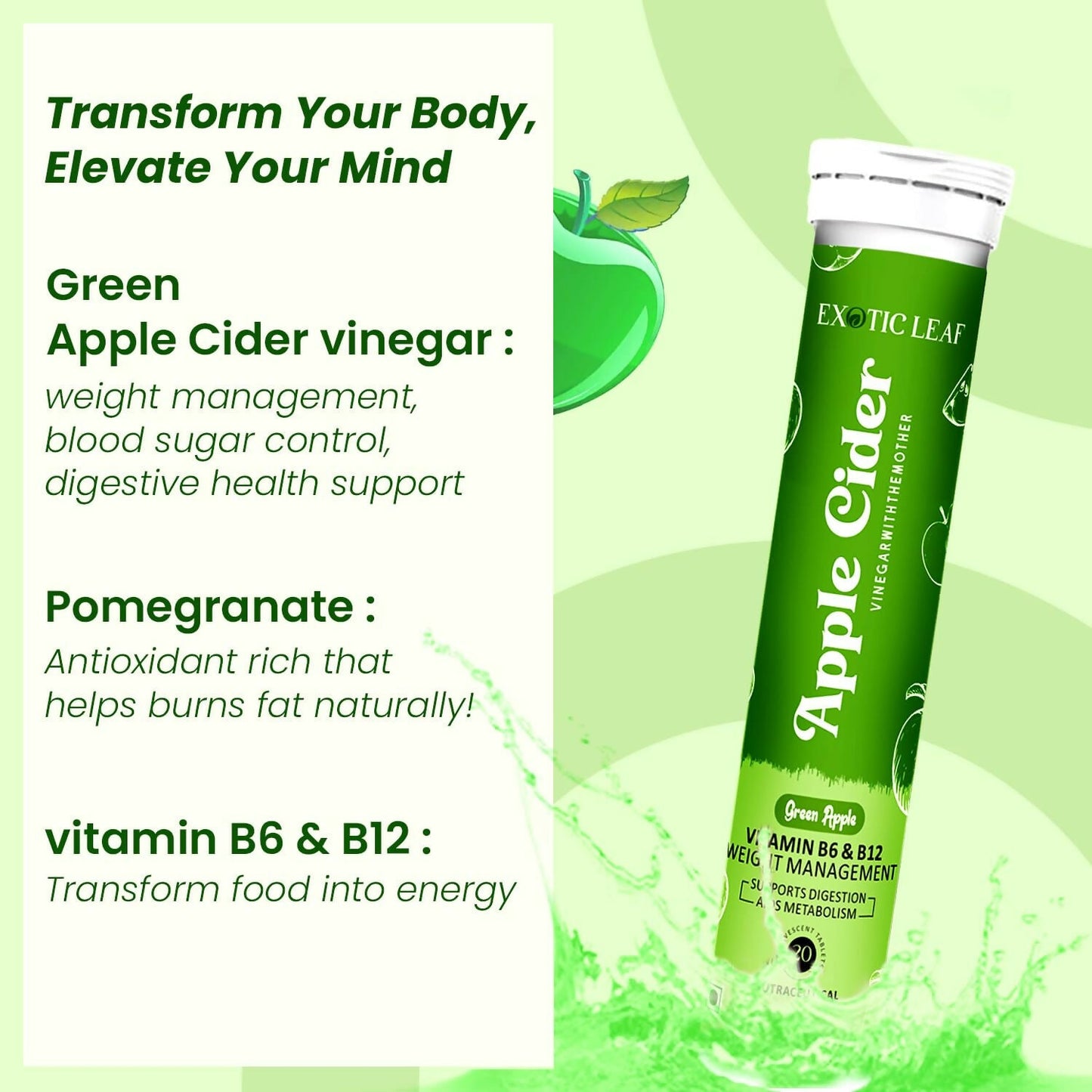 Exotic Leaf Green Apple Cider Vinegar Tablets - Swadesiicart