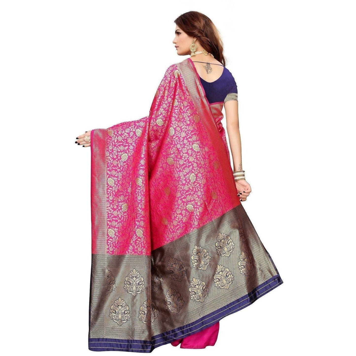 Vamika Banarasi Jaquard Pink Weaving Saree (BANARASI 01) | Swadesiicart