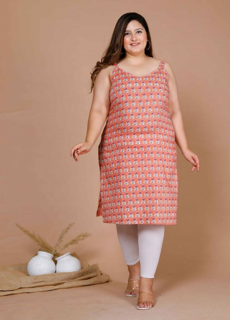Miravan Women's Plus Size Peach-Coloured Floral Printed Straight Kurta - Swadesiicart