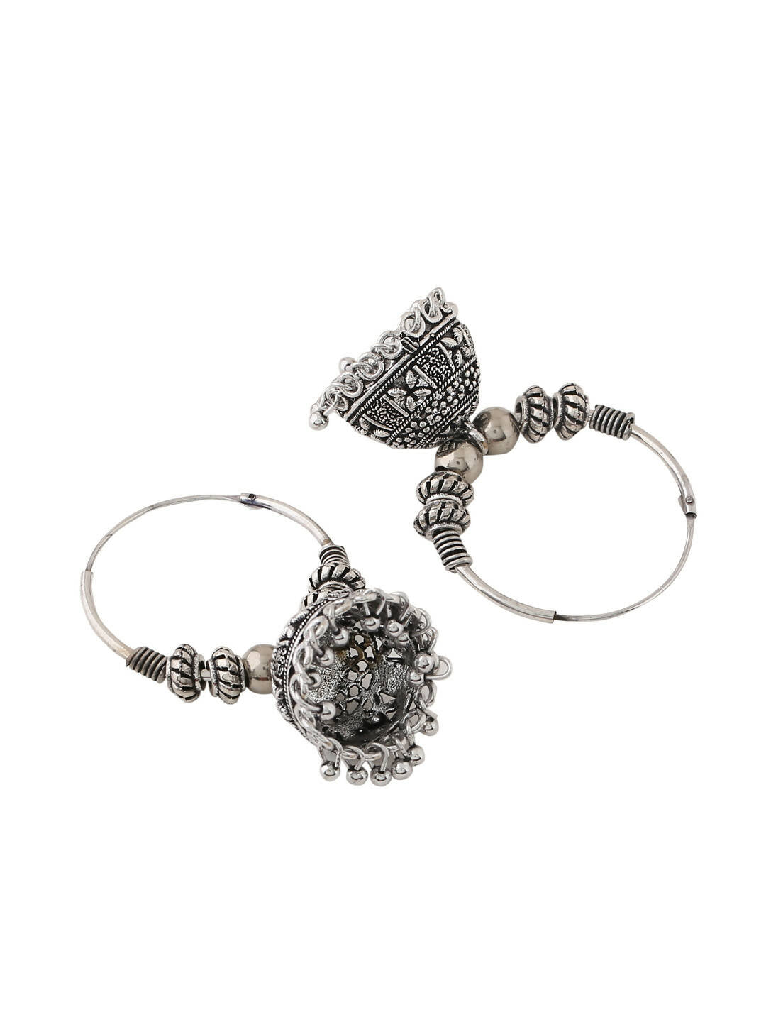 NVR Women Silver-Plated Contemporary Jhumkas Earrings | Swadesiicart