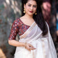 White Silk Blend Kalamkari Saree with Unstitched Blouse - Hiral Fashion | Swadesiicart