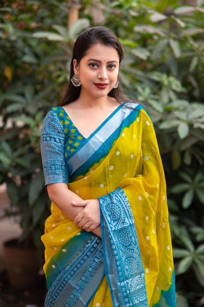 Yellow Jute Silk Ethnic Motifs Saree with Unstitched Blouse - Hiral Fashion | Swadesiicart