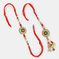 NVR Women & Men Set of 2 Gold-Toned Stone-Studded & Beaded Bhaiya Bhabi Rakhi With Roli Chawal & Chocolate | Swadesiicart