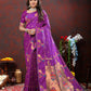 Lorenvalley Fashion Wine Soft Paithani Silk Woven Design Copper Zari Meenakari Weaving Saree - Swadesiicart