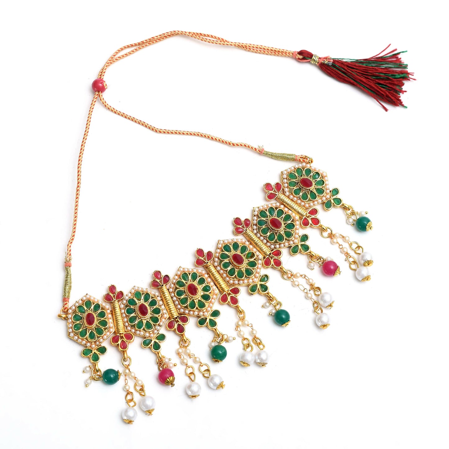 Mominos Fashion Johar Kamal Women Gold-Polished Brass Finish Meena & Pearls Work Choker | Swadesiicart