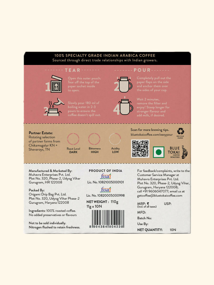 Blue Tokai French Roast Very Dark Roast Easy Pour Sachets - Swadesiicart