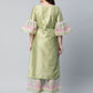 Ahalyaa Women's Light Green Poly Silk Gold Printed Kurta Palazzo Set | Swadesiicart
