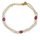 Gold-Polished Pink White Pearl Beaded Anklets Set Of 2 - Ruby Raang | Swadesiicart