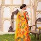 Vaasva Women Mustard Organza Multi Floral Print & Embroidered Anarkali Kurta, Pant & Dupatta set | Swadesiicart
