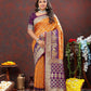 Lorenvalley Fashion Orange & Wine Patola Silk Woven Design Meenakari Weaving Saree - Swadesiicart