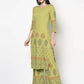 Aniyah Rayon Parrot Green Color Block Print Straight Kurta (AN-198K) - Swadesiicart