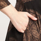 Ahalyaa Women Black Crepe Copper Foil Print Dress | Swadesiicart