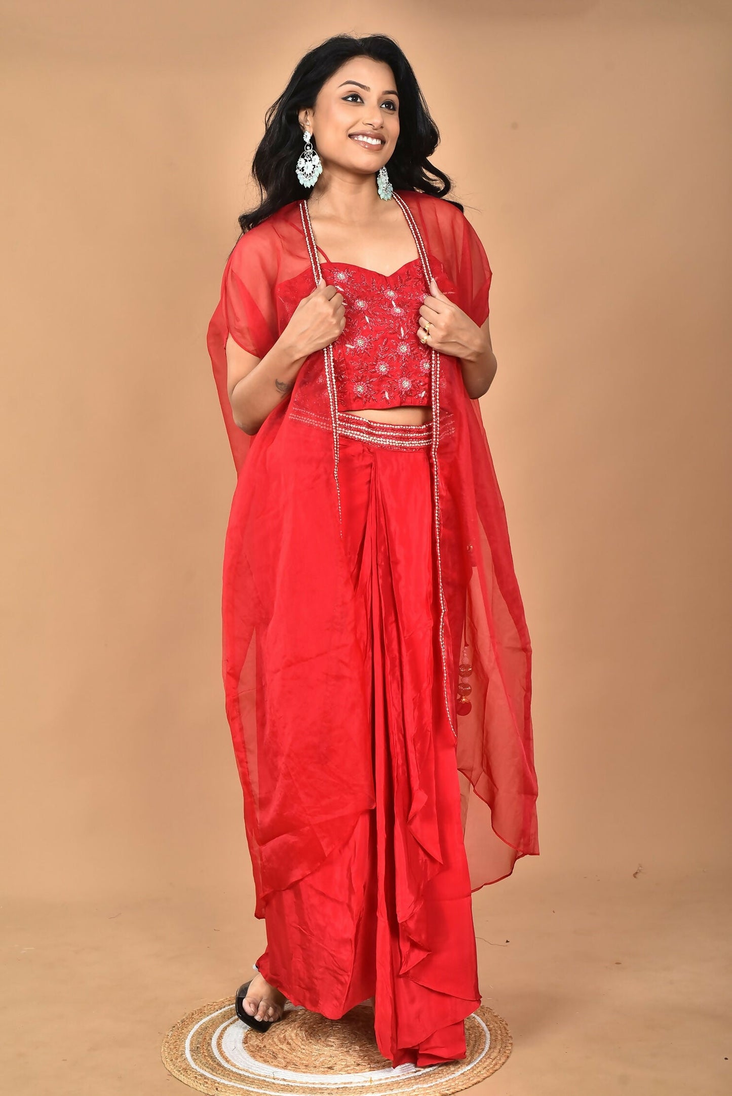 Morchari Women Hand Embroidery Crop Top-Red - Swadesiicart