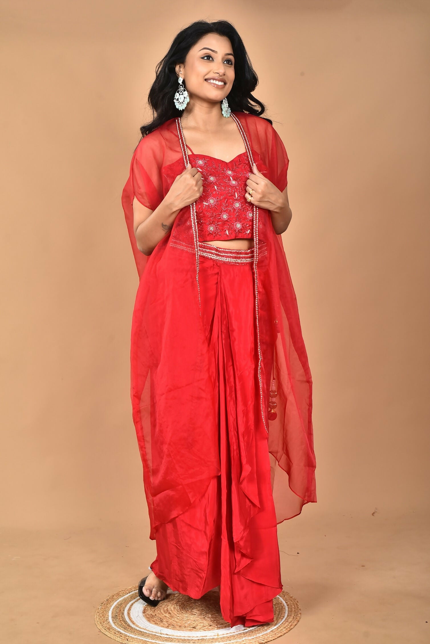 Morchari Women Hand Embroidery Crop Top-Red - Swadesiicart