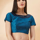 Peacock Blue Lycra Sequins Fabric. Frill Details, Handwork Buttis Saree - Norita Hit Design - Swadesiicart