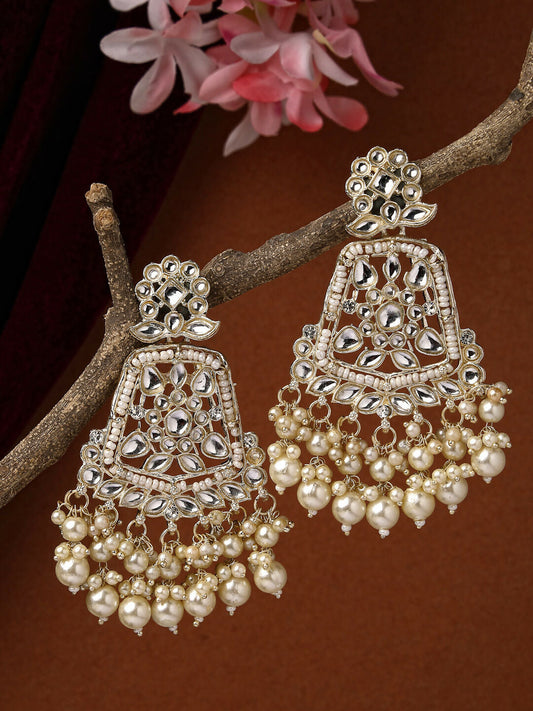 NVR Women Gold-Polished Kundan Drop Earrings | Swadesiicart