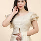 Beige Silk Satin Sequence Work Ready to Wear Saree with stitched Blouse - Nirvana | Swadesiicart